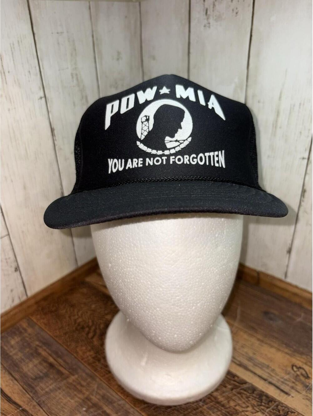 Vintage Pow Mia Snapback Foam Mesh Rope Trucker Cap Hat Nissun Excellent Black